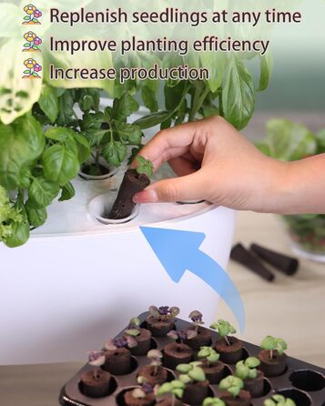 Гідропонна система вирощування: 8 капсул, 24W LED лампа повного спектру з сигналом про низький рівень води | Внутрішній сад для кухні, вітальні, школи | Ідея подарунка для любителів садівництва (16 капсул - Білий)