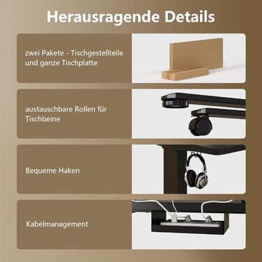 Регульований за висотою стіл, 180x80 см, електричний стоячий стіл з двома моторами, сенсорна панель, USB-A та кабельна організація, стільниця 25 мм, ергономічний офісний стіл, білий