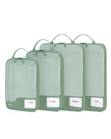 Набір компресійних органайзерів для валізи та рюкзака ECOHUB, 4 предмети, еко-серія з сіткою та бирками, зелений