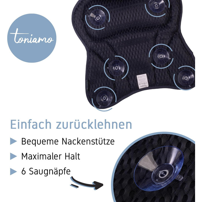 Подушка для ванни | Преміум подушка для ванни з підголовником та підтримкою шиї | Подушка для ванни та підголовник | Ергономічна подушка для ванни з присосками | Синій, Нічний блакитний