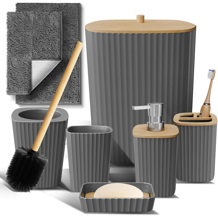 Набір аксесуарів для ванної кімнати Clara Clark Bad-Set Hunter Green (6 предметів) – зелений, повний комплект + килимок для ванної