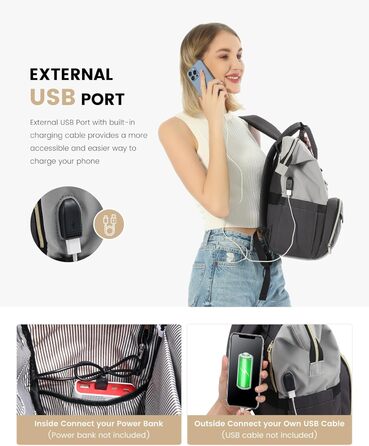 LOVEVOOK Рюкзак для жінок великий, шкільний рюкзак вологостійкий з відділенням для ноутбука, сумка для роботи, рюкзак для подорожей, ручна поклажа для літака, для університету, подорожей, бізнесу, світло-сірий