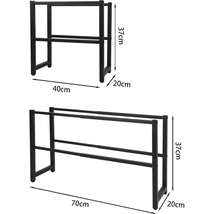 Підставка для взуття hi-home, 2 рівні, металева підставка для взуття, вузька, міцна, органайзер для взуття, вітальня, шафа, спальня, передпокій, чорна, 70x20x37см, 70x20x37см