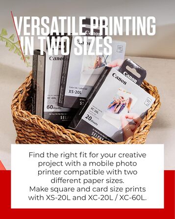 Canon Selphy QX20: Портативний фотопринтер для смартфонів. Друк через Wi-Fi, термосублімація, 2 розміри наклейок, зарядка USB-C. Колір: теракота (без чорнил/паперу)