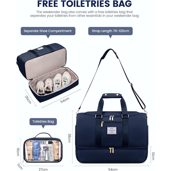 Спортивна сумка LOVEVOOK: дорожня/пляжна сумка, weekender, з кишенями для взуття та мокрого одягу, водонепроникна, для подорожей, відпочинку, спорту, зелена (L, синя)