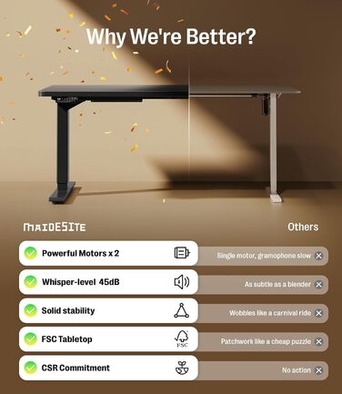 Регульований стіл MAIDeSITe S2 Pro 160x80 см: електричний, з захистом від зіткнень, чорний