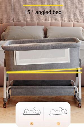 Дитяче ліжко-гойдалка GLOKID 3 в 1 з колесами, регулювання висоти та нахилу матрацу, сірий колір