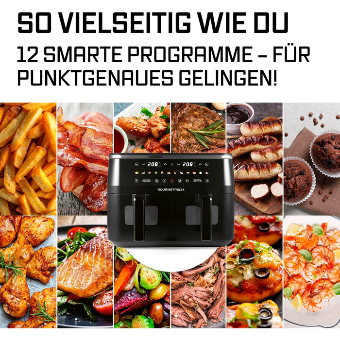 Фритюрниця повітряна GOURMETmaxx з 2 камерами | Об'єм 10л | Вертикальна, з сенсорним дисплеєм