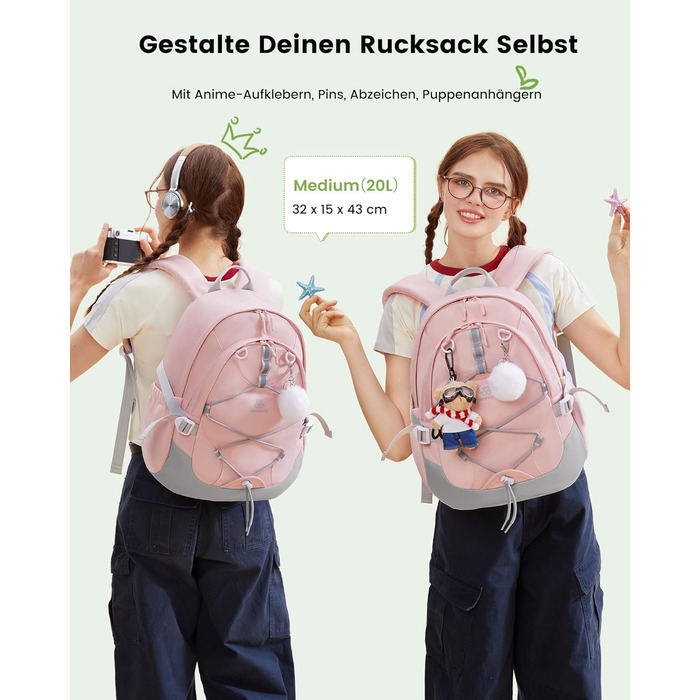 Шкільний рюкзак LOVEVOOK для дівчаток, 5 клас, рюкзак для дітей з нагрудною стрічкою, легка жіноча шкільна сумка, рюкзак для дітей від 8 років для дитячого садка, школи, університету, дозвілля, сірий-рожевий, 15,6 дюймів