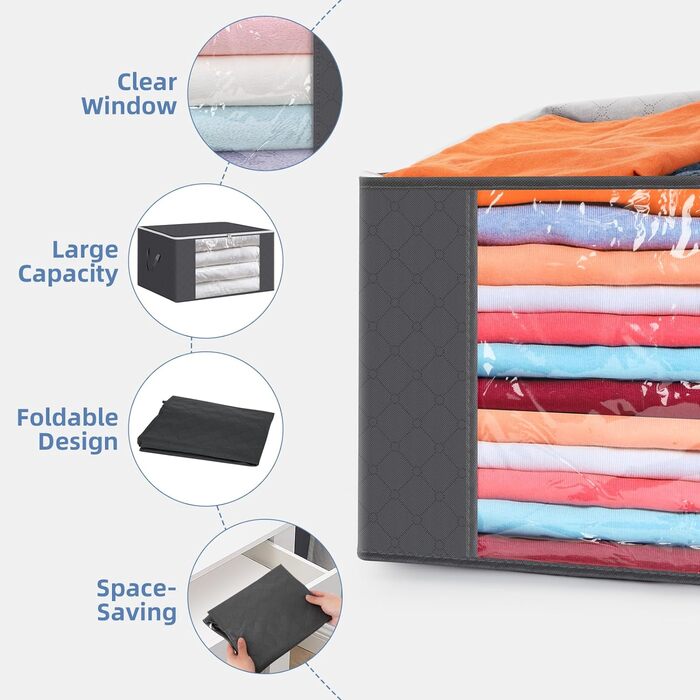Л сумка для зберігання, пересувні коробки для зберігання сипучого одягу, коробка для зберігання з кришкою, складні коробки для зберігання ковдр ковдри одяг під ліжком шафа, 6 шт., 90