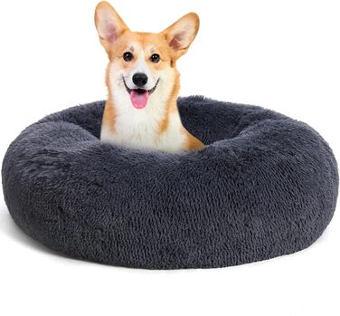 Ортопедичне ліжко для собак кругла подушка для собак собачий диван котяче ліжко пончик м'який кошик для собак, 70 см Ø, темно-сірий M (70 x 70 x 20 см)