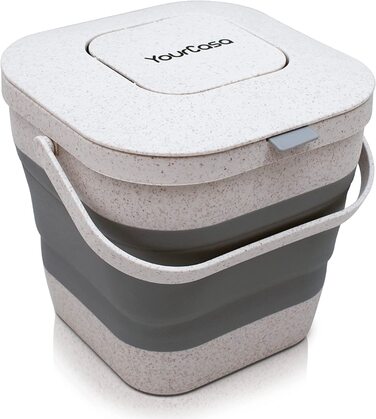 Відро для компосту YourCasa - складне-4 л - для побутових органічних відходів на кухні - стійке до запахів і миється-екологічно чисте органічне відро для сміття з кришкою Кухонне відро для органічних відходів (сіро-білий)