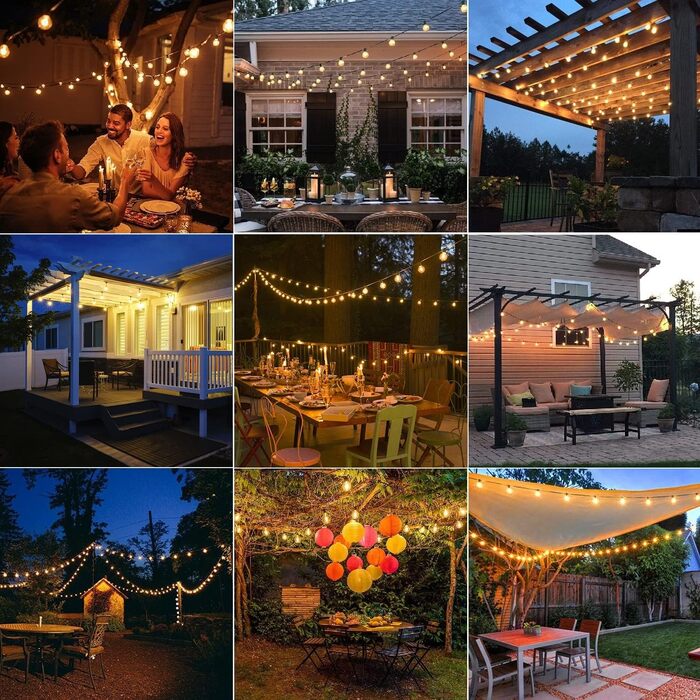 LED гірлянда для вулиці з пультом керування - 15м, 40W, G40, димування, 4 режими, таймер, вологостійка для саду, балкону, тераси, вечірки, кемпінгу, весілля