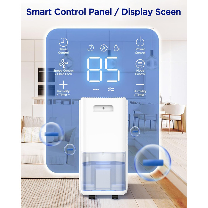 EasyAcc Електричний осушувач повітря 1200мл, 18л/день, тихий, портативний, з автовимкненням та режимом сну для дому та офісу (білий)