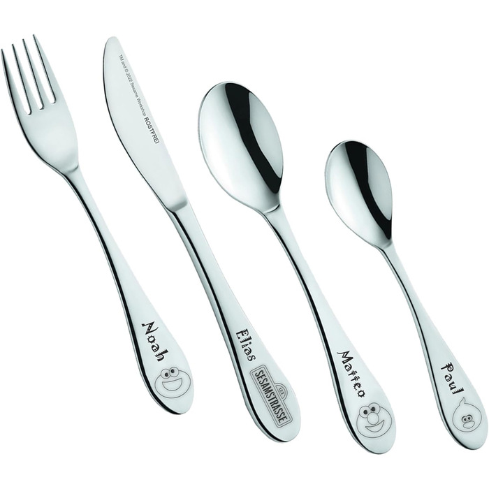 Набір дитячого посуду Kinderbesteck з гравіюванням - персоналізований посуд з ім'ям або датою від GEDA LABELS (Sesamstraße)