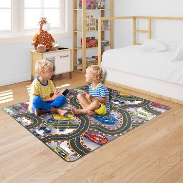 Крупним планом Ігровий килим Вуличні гонки Дитячий килимок (133x133 см) Автомобільний ігровий килимок Нековзний вуличний килимок для кожної дитячої кімнати, навчальний для дівчаток і хлопчиків Легко чистити
