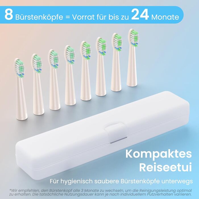 Електрична зубна щітка YUNCHI з USB-C зарядкою, 5 режимів, 8 насадок, для дорослих та дітей, блакитна