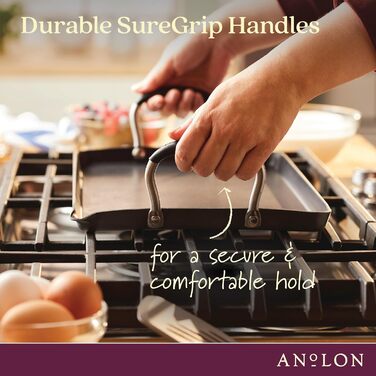 Сковорода Anolon Advanced Home з антипригарним покриттям Harteloxierte, подвійне дно, 25,4 x 45,7 см, гранітна решітка Onyx (25,4 x 45,7 см)