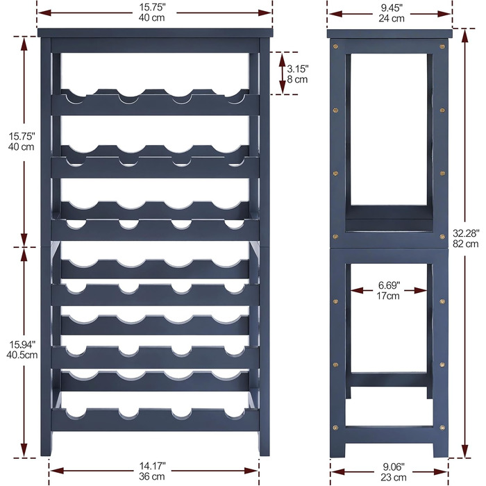 Стелаж для вина на 24 пляшки з бамбука, 6-ярусний, з полицями, сірий