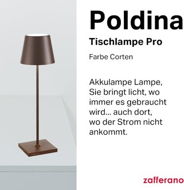 Zafferano Poldina Pro: Бездротова настільна лампа з торшетом Corten, сенсорне керування, для дому та саду, регулювання яскравості, 2200-3000K, 38 см