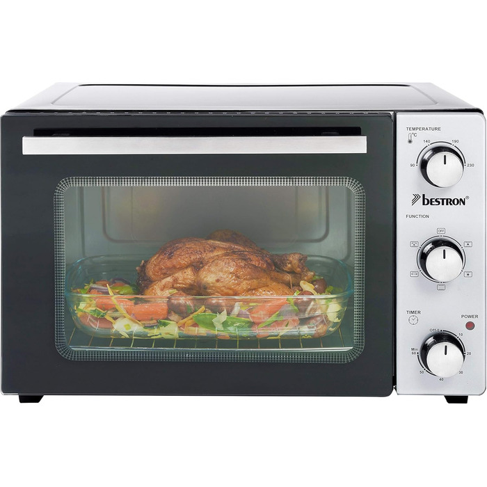 Міні-піч Bestron AOV31PS 31 л з обертальним шампуром та каменем для піци, 1500 Вт, нержавіюча сталь