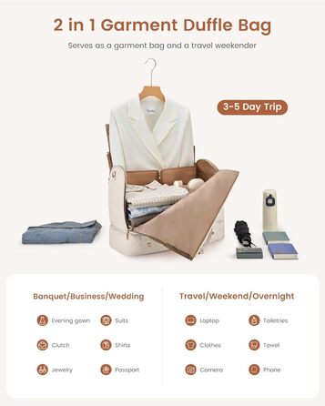 Сумка-органайзер для одягу LOVEVOOK, 53L, 2 шт., бежева. Сумка-рюкзак для подорожей, з містким відділенням для взуття, водонепроникна, для ручної поклажі