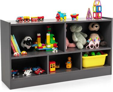 Дерев'яна дитяча полиця DREAMADE, місце для зберігання іграшок, дитяча книжкова шафа, полиця для іграшок для дитячої кімнати, ігрової кімнати та дитячої, 111 x 30 x 61,5 см (сірий)