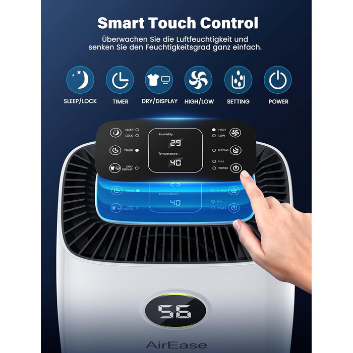 Електричний осушувач повітря для авто та кімнати 25м²/122м³, з LED дисплеєм, датчиком рівня води, фільтром, таймером, гарантія 10 років, білий