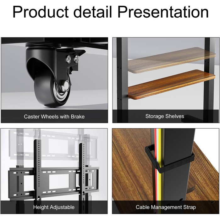 Підставка для телевізора Boden 40-100 дюймів з поличкою та колесами, VESA 800x600, до 100 кг