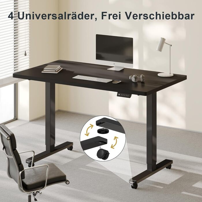 Електричний регульований стіл Flamaker з телескопічною основою (чорний) з пам'яттю