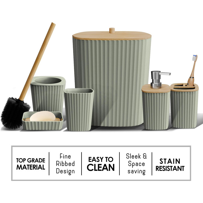 Набір аксесуарів для ванної кімнати Clara Clark Bad-Set Hunter Green (6 шт.), зелений, повний комплект + килимок для ванної