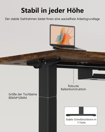 Регульований стіл Flamaker 160x80 см: електричний, з пам'яттю, для офісу, комп'ютерний, з кабелеуправлінням, коричневий вінтаж