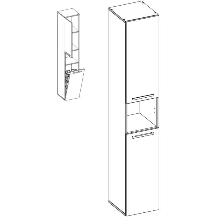 Висока шафа біла 30x3174 см, 2 двері, 3 відділення, 1 кошик для білизни, меблі для ванної кімнати