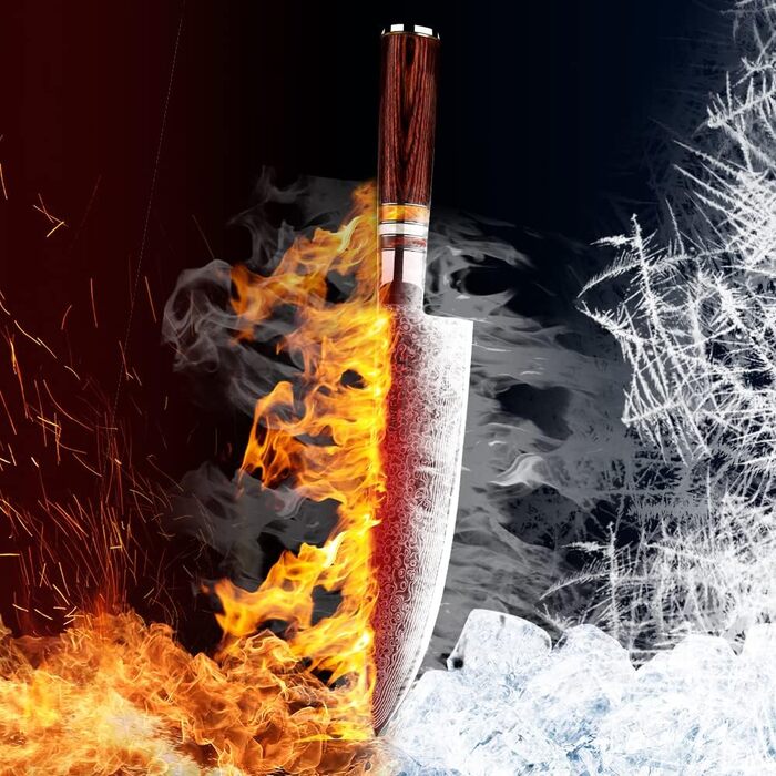 Японський кухонний ніж FANTECK Gyuto з дамаської сталі 20 см (67 шарів VG-10) з дерев'яною ручкою, професійний ніж для кухні, подарункова коробка