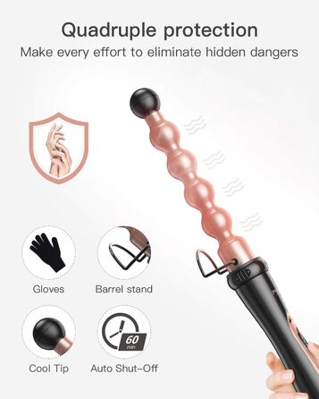BESTOPE PRO 6-в-1 Локкенштаб: Великі та малі локони, різні насадки, регулювання температури, рукавички (Рожеве золото)