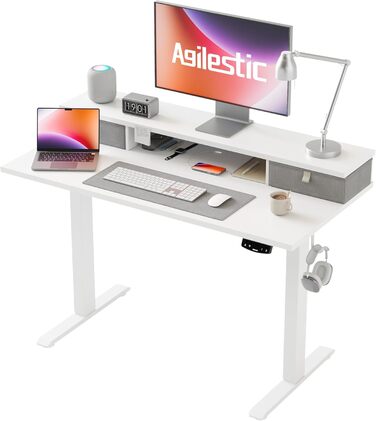 Регульований стіл Agilestic з 2 шухлядами, 100 x 60 см. Електричний, ергономічний стіл для роботи, білий