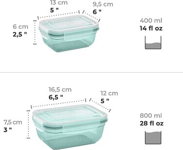 Набір банок для зберігання продуктів Grizzly 4 (0,4 л, 0,8 л, 1,4 л, 2,3 л), прямокутної форми, пластикові, 100 повітря / вода, придатні для використання в мікрохвильовій печі