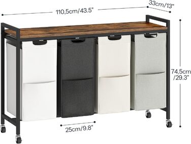 Кошик для білизни HOOBRO з 3 відділеннями, 119L, на колесах, з полицями, білий