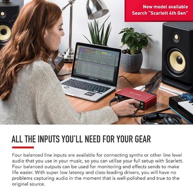 Аудіоінтерфейс Focusrite Scarlett 4i4 3-го покоління з USB для гітаристів, вокалістів та продюсерів. Професійний звук та програмне забезпечення для запису