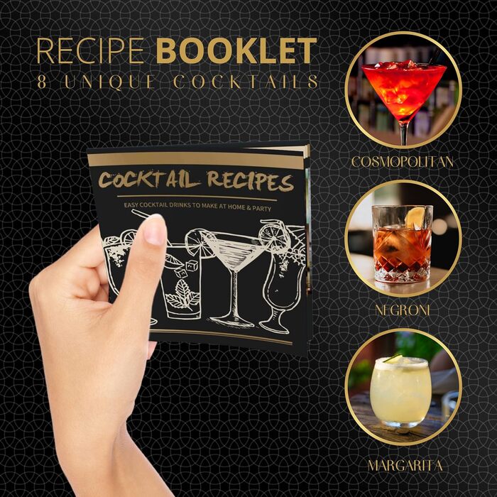 Набір бармена Mixology – 24 предмети: золотий шейкер, стакан, мадлер, кубики льоду та інше. Ідеальний барний аксесуар для дому