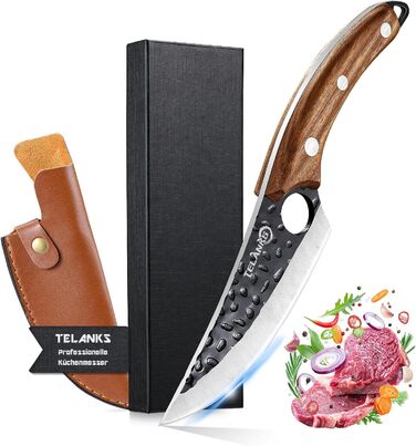 Японський кухонний ніж Rostfrei 15 см, з шкіряною піхвою, з нержавіючої сталі, з дерев'яною ручкою, для овочів та м'яса, чорний