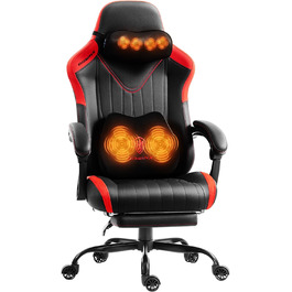 Ігровий крісло Dowinx з масажем, ергономічний дизайн, підтримка попереку та шиї, до 135 кг, шкіра, чорний (червоний)