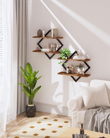 Набір плаваючих полиць Wandregal 2 шт, двоярусні настінні полиці в вітальню, спальню, кухню, офіс, коричневі та чорні DTBJ01P2BF