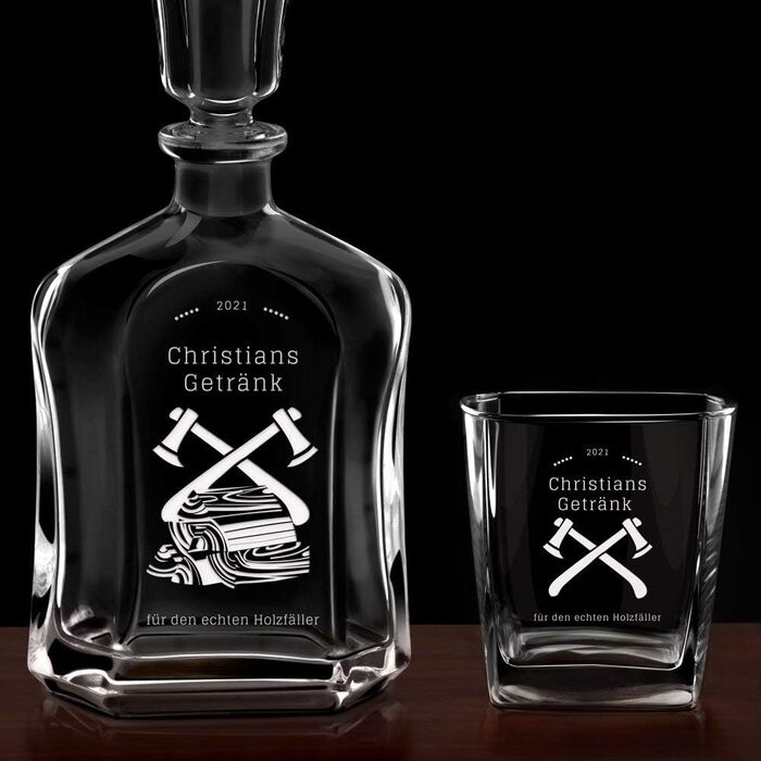 Мавертон Віскі Карафа + Набір склянок (2/4/6) з гравіюванням - 700 мл - Віскі Декантер - Подарунок на День народження для чоловіків (дерев'яний підставник)