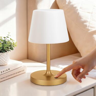 LED настільна лампа бездротова, торшер з сенсорним керуванням, лампа на акумуляторі з регулюванням яскравості та функцією пам'яті, для спальні, кафе, вулиці (золота)