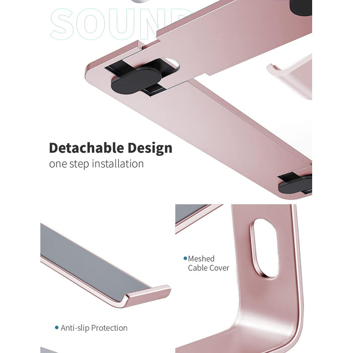 Підставка для ноутбука Soundance, алюміній, ергономічна, для столу, 10-15.6 дюймів, рожева