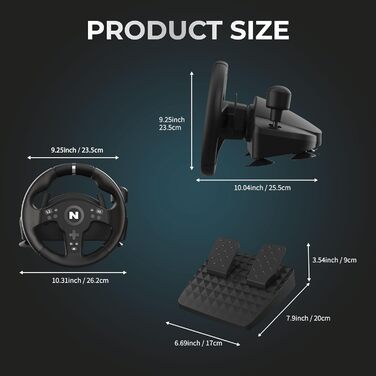 Гоночний кермо NITHО Drive Pro V200 з педалями та перемикачем швидкостей для PC, PS4, PS5, Xbox One, Xbox Series X/S, Windows - 270° з вібрацією