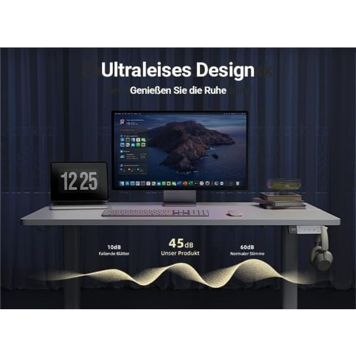 Регульований стіл Claiks 120x60 см: електричний, з пам'яттю, з гачками | Стіл для стоячи та сидячи