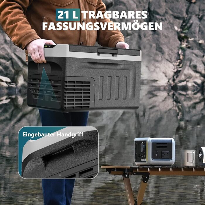 EUHOMY Холодильник компресорний 21L -20℃~20℃, 12/24V DC, 220-240V AC, з керуванням через додаток, для кемпінгу, подорожей, вантажівок, дому