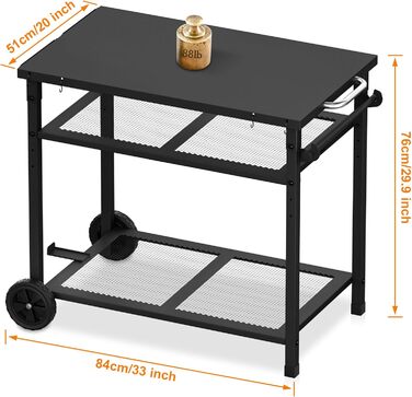 Гриль-вогнівку з грилем та піч для піци на коліщатках - стіл для гриля та піци для вулиці з двома сітчастими полицями для дому, вечірки, кемпінгу